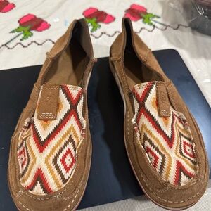 Ariat Brown Suede Loafers with Patterned Top